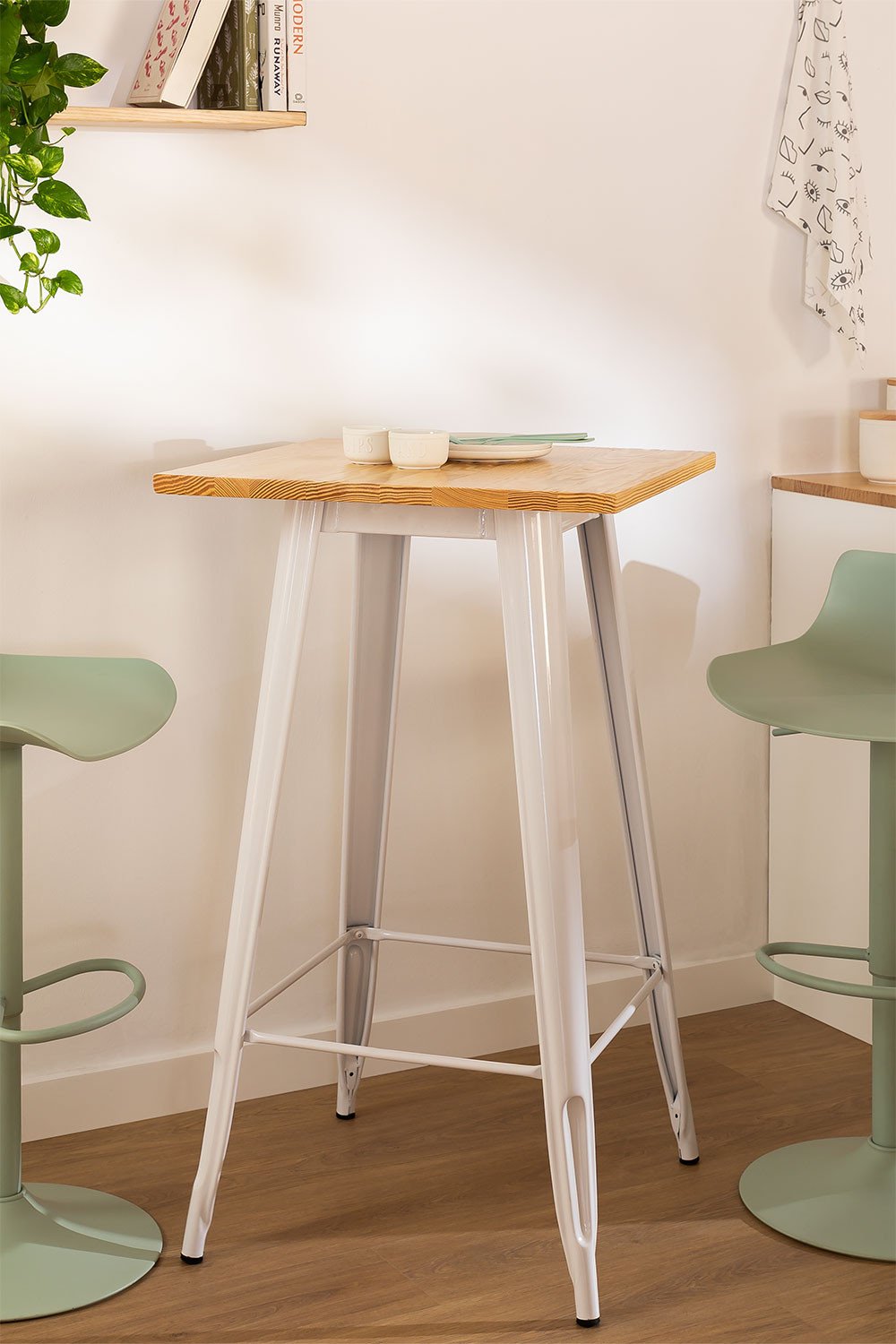 Wood Steel Square High Table 60 X, Square High Table And Stools