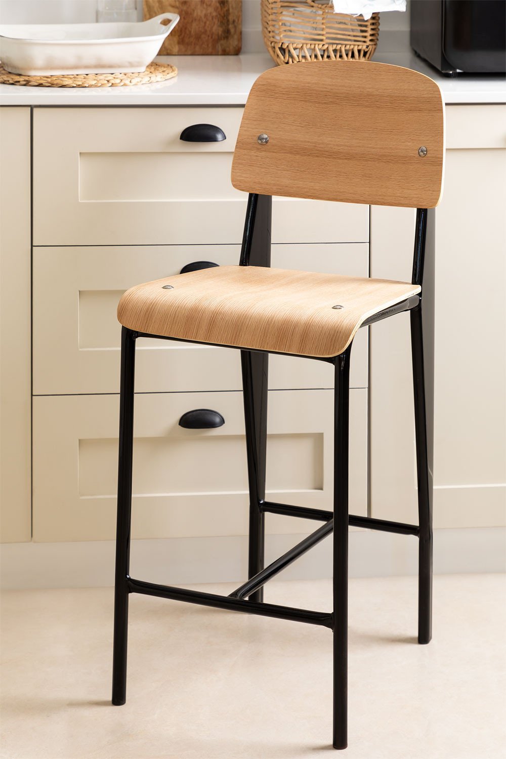 High Stool with Wooden Backrest (67 cm) And, gallery image 1