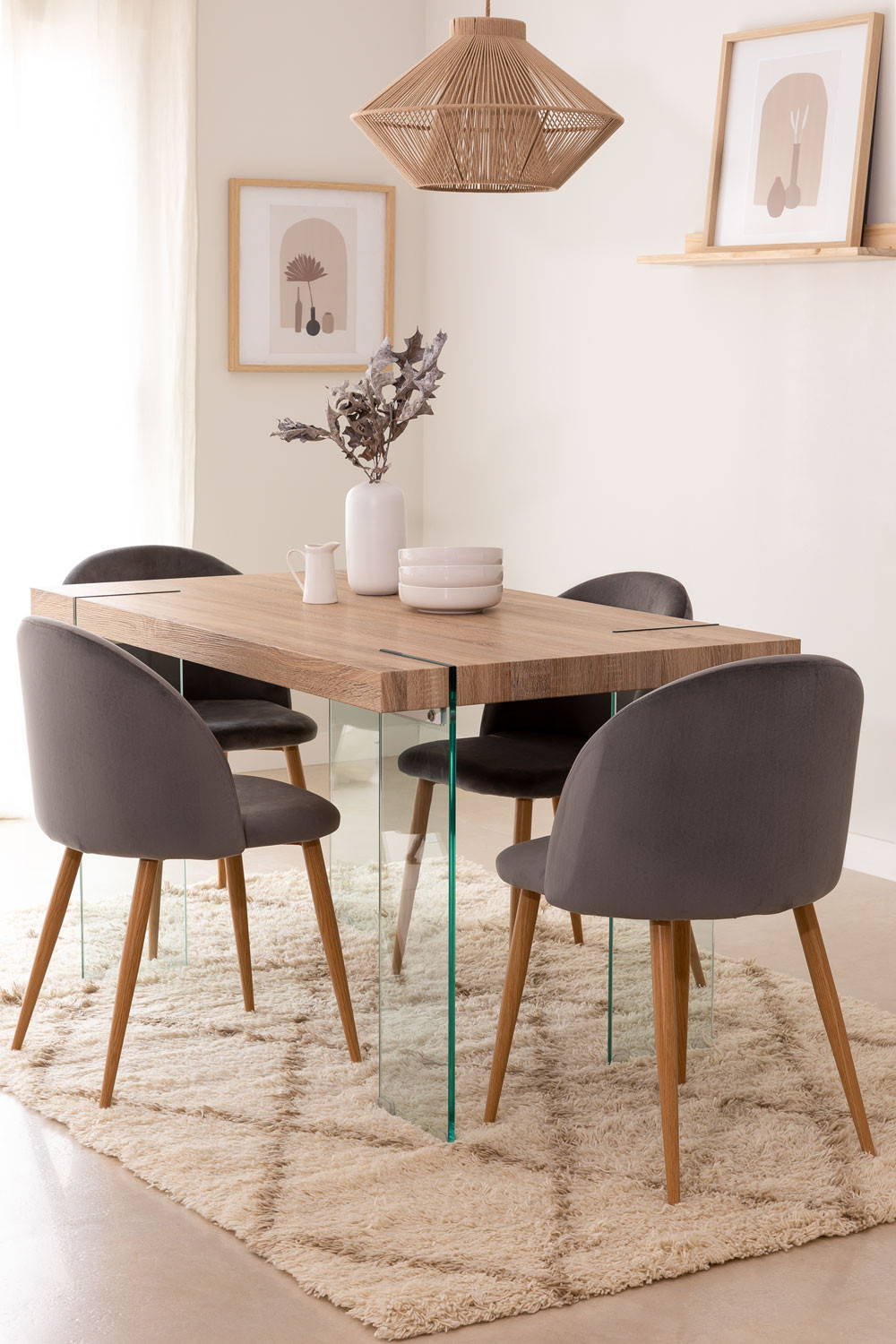 MDF Rectangular Dining Table with Glass legs Kali SKLUM
