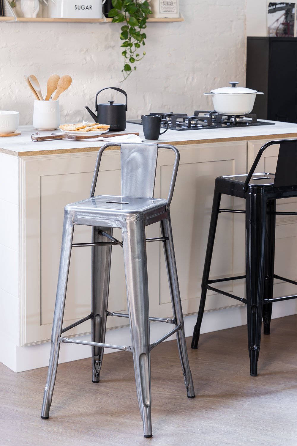 High Stool with Steel Brushed Backrest (76 cm) LIX , gallery image 1