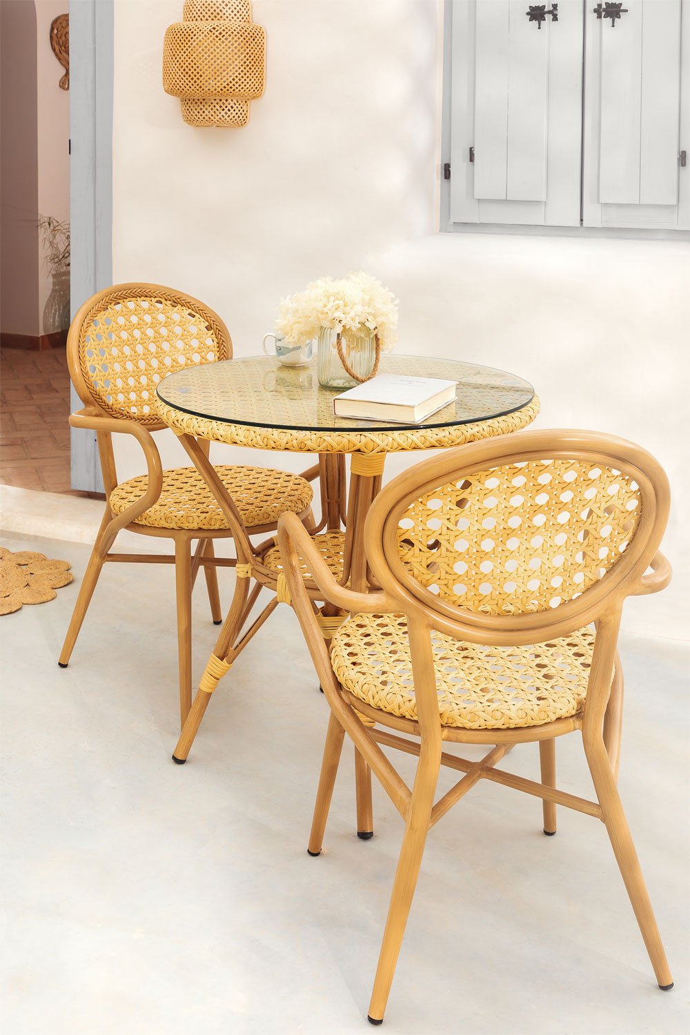 Set  of Round Table (Ø75 cm) & 2 Synthetic Rattan Garden Chairs Siena , gallery image 1