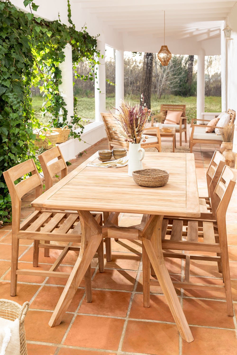  Rectangular Teak Wood Set (180 x 90) Table & 4 Garden Chairs Yolen , gallery image 1