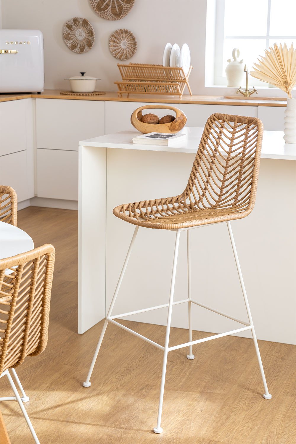 High Stool in Natural Gouda Synthetic Rattan, gallery image 1