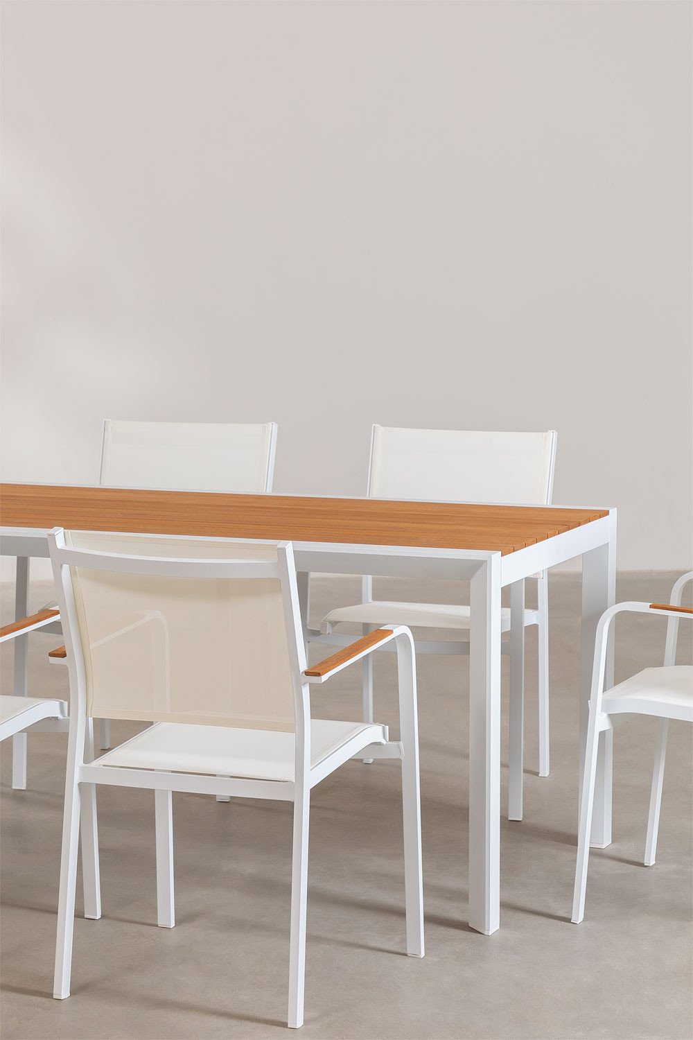 Classic 160x90 cm rectangular table set and 6 stackable aluminum garden chairs Archer, gallery image 3