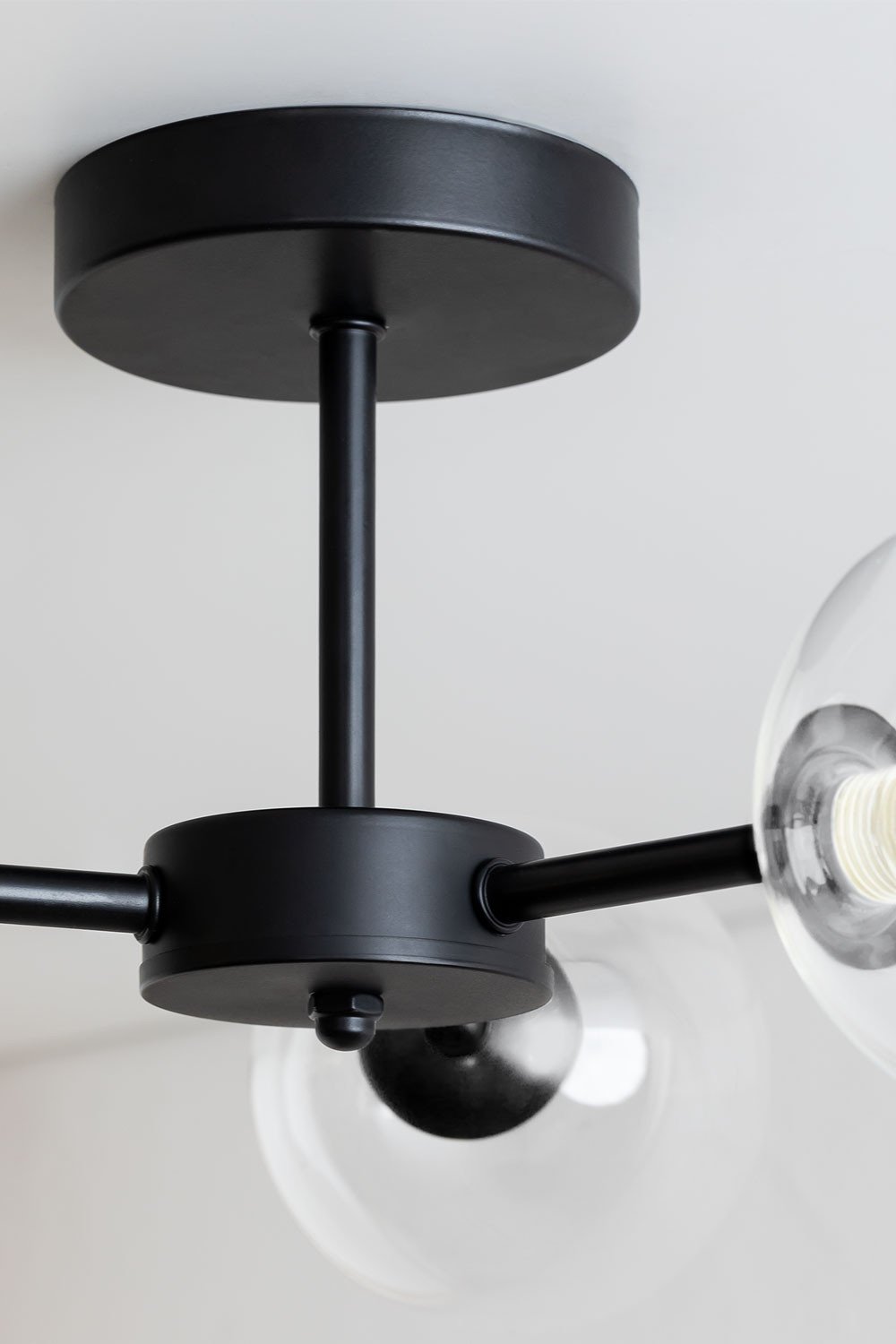 Iron ceiling lamp with 3 Sarka glass balls, gallery image 4