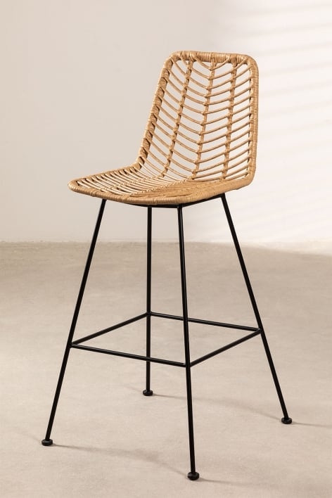 Pack of 2 High Stools in Natural Synthetic Rattan Gouda