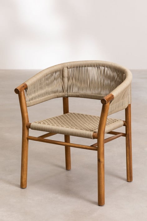 Pack of 2 Tenay Classic garden chairs with armrests in acacia wood and braided rope