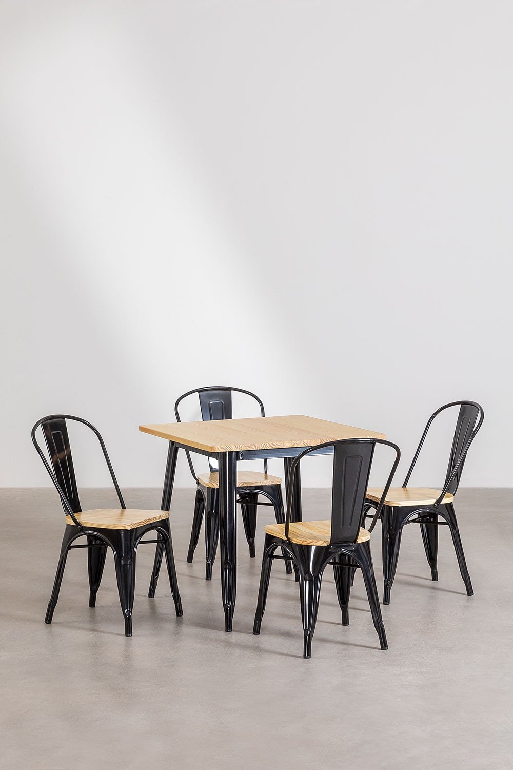 Pack of LIX Wood Table (80x80) & 4 Wood Chairs LIX, gallery image 2