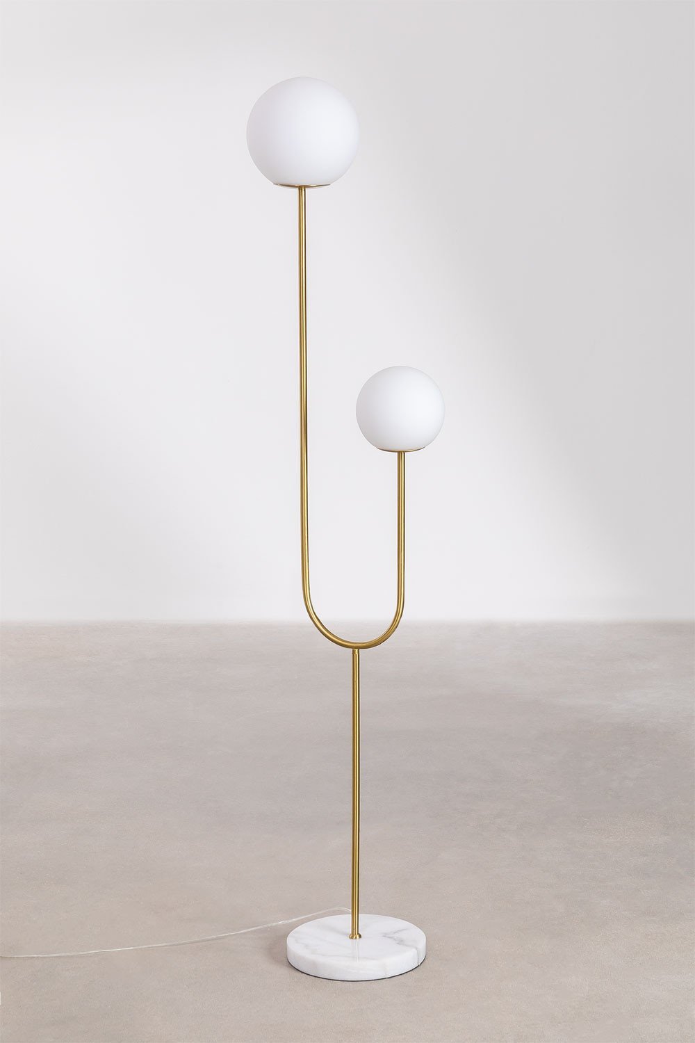 Niama floor lamp in iron, marble and two glass balls, gallery image 2