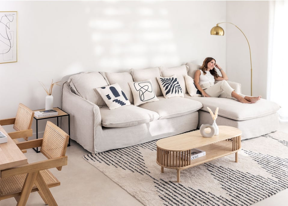 4 Seater Chaise Longue Sofa in Linen Kaylor Essentials