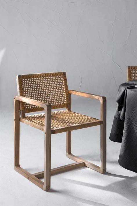 Dining chair with armrests in teak wood Monsxau