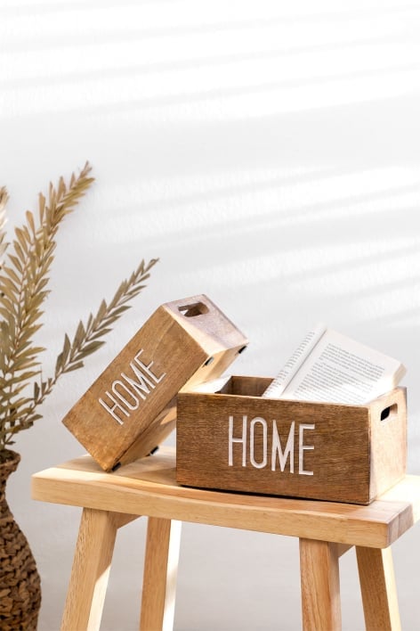 Set of 2 Evelia mango wood organizing boxes