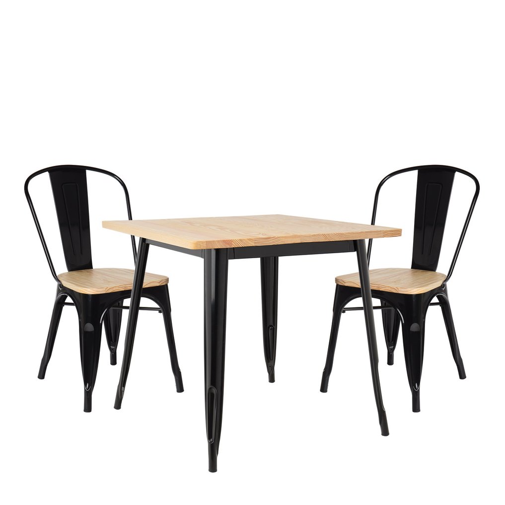 Set of Wood & Steel Table (80 x 80) & 2 Chairs LIX , gallery image 200349