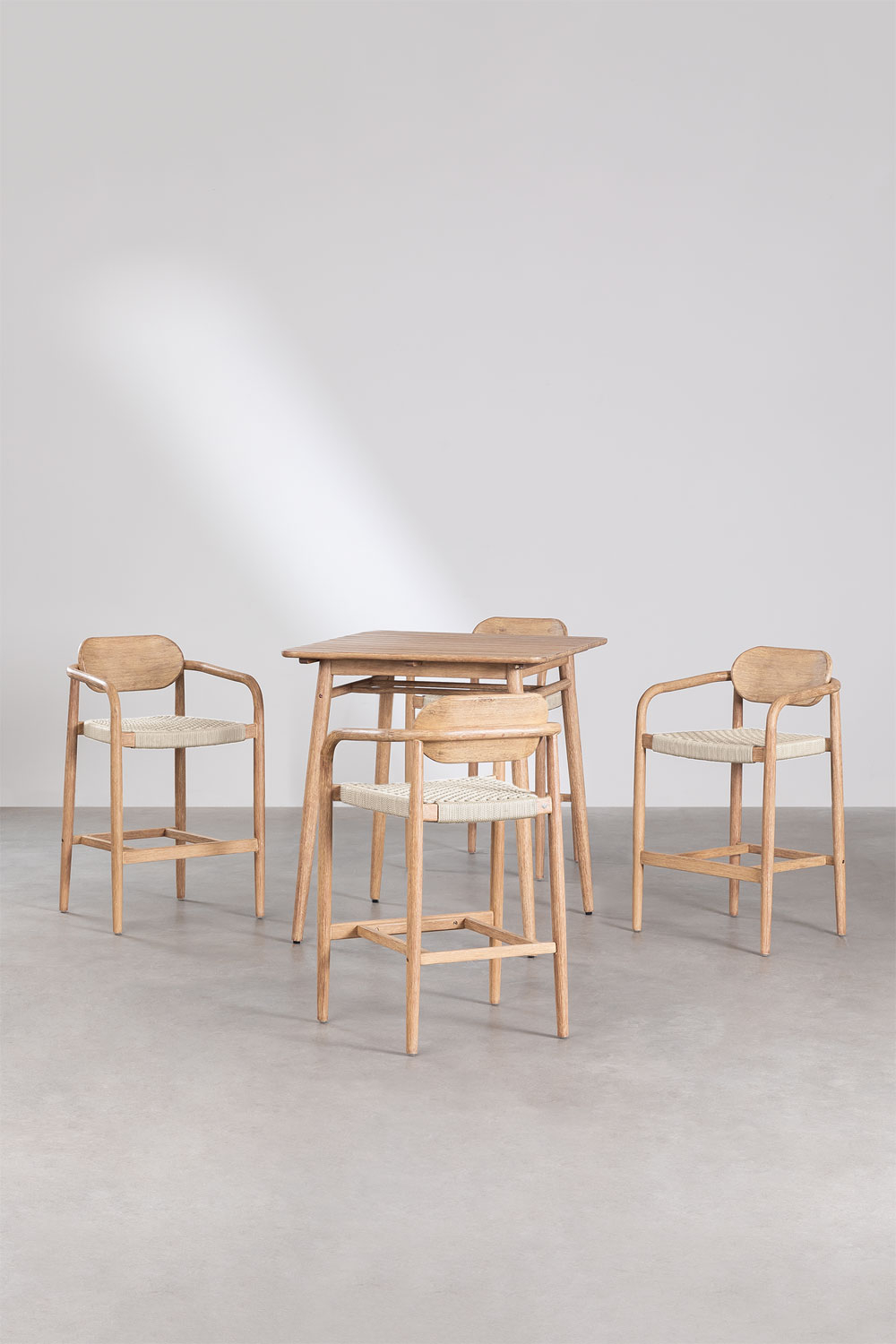 Garden Set of Square High Table (90x90 cm) & 4 Wooden High Stools Naele