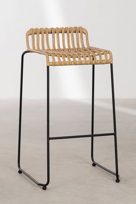 High stool 75 cm in rattan and white legs Aroa