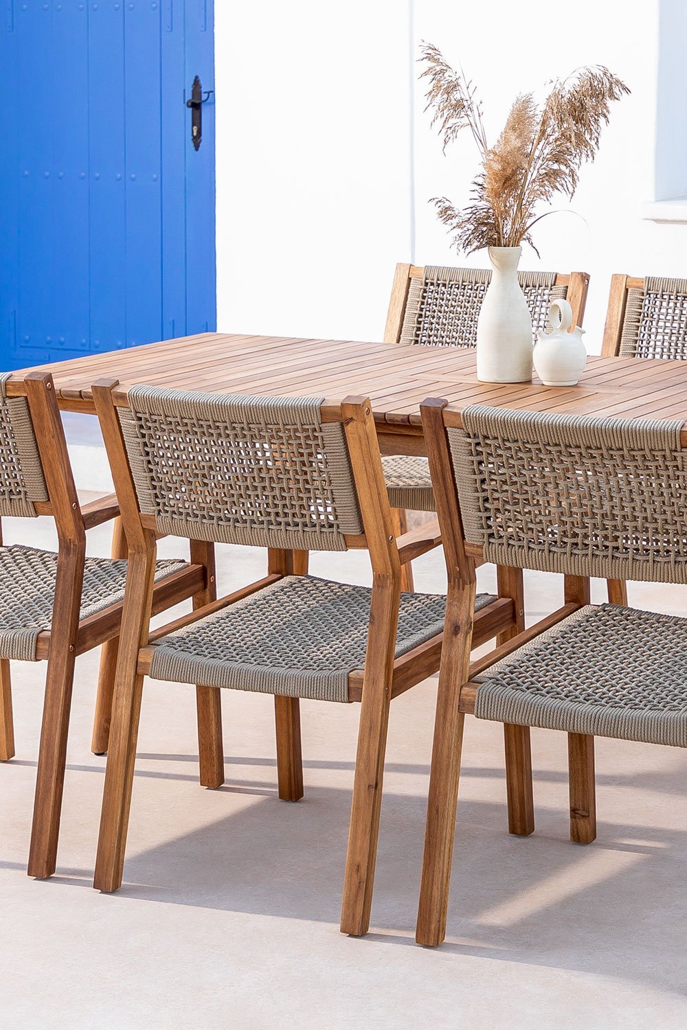 Extendable Table (160-210x90 cm) and 6 Garden Chairs Set Tenay, gallery image 1
