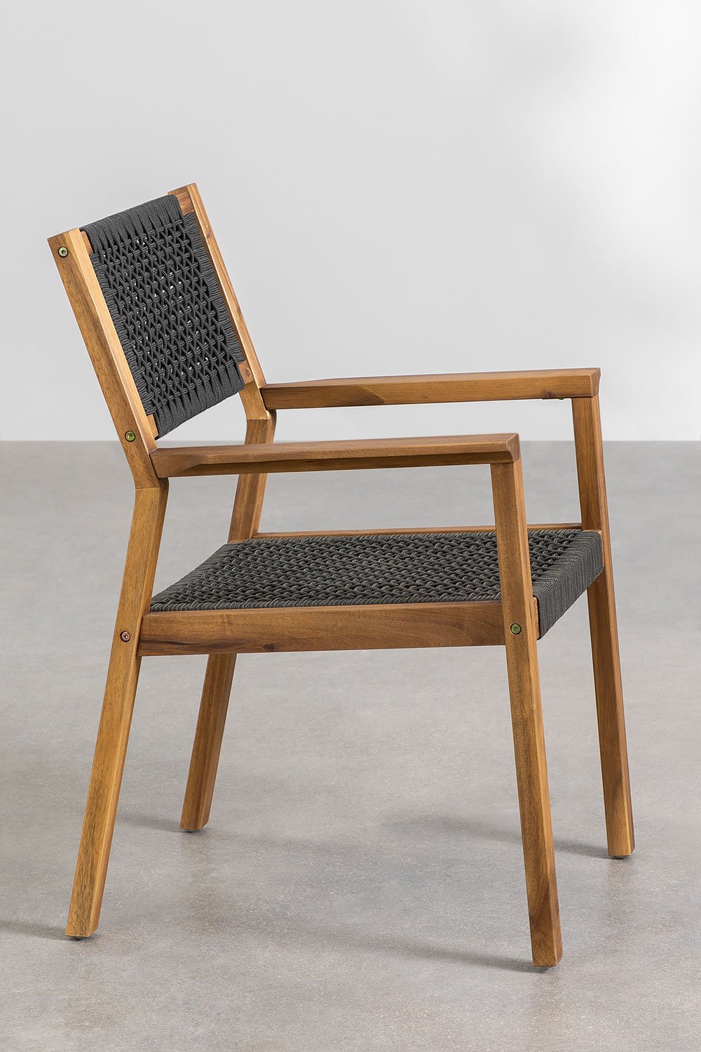 Rectangular table set 160-210x90 cm extendable and 6 garden chairs with armrests in acacia wood Tenay, gallery image 7