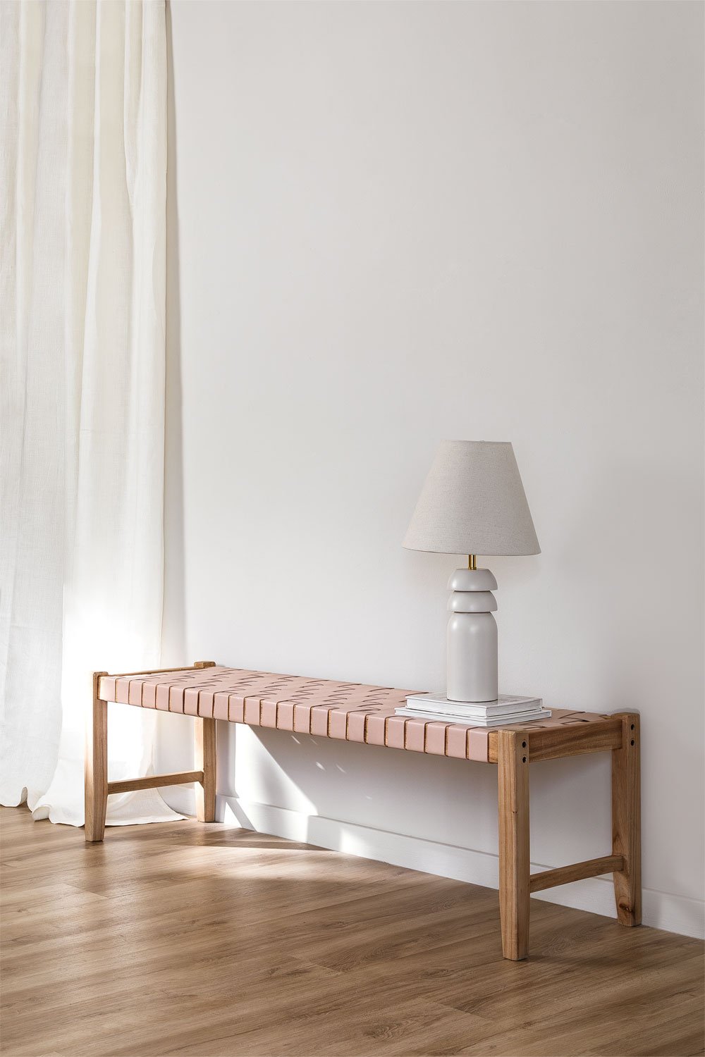 Zaid Wood and Leather Bench, gallery image 1