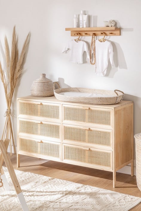 Rattan and Wood Chest of Drawers Reyna Natural Kids