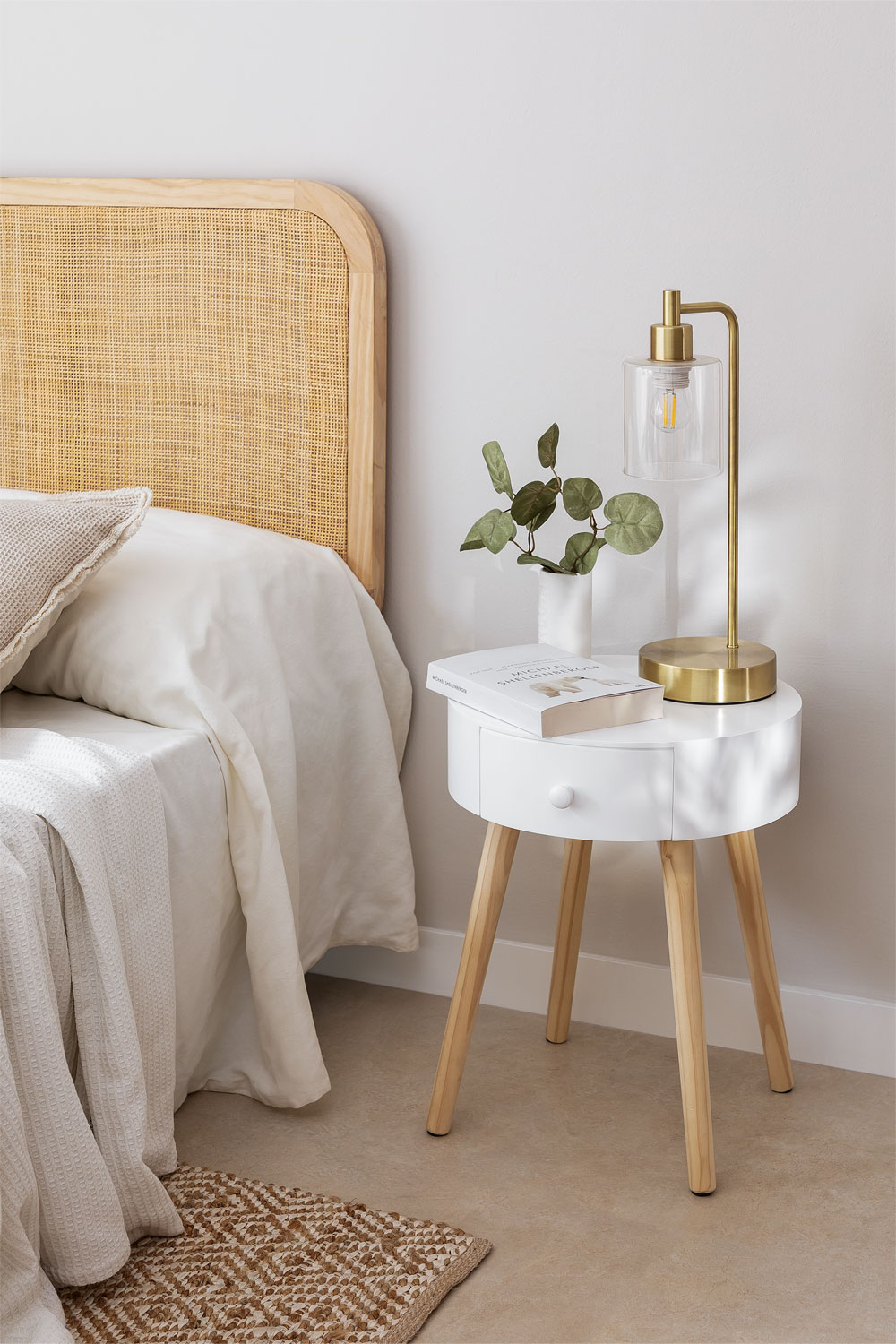 Bedside table with 2024 wooden legs