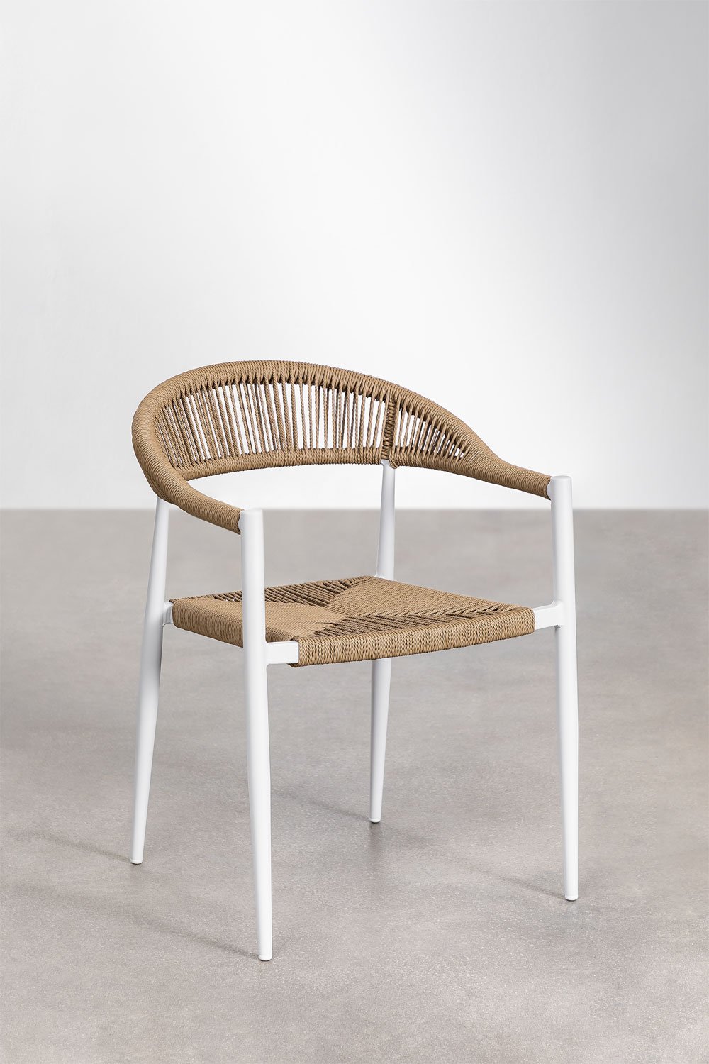 Stackable garden chair with armrests in aluminium and synthetic rattan Amatria, gallery image 1