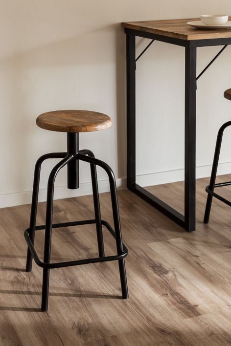 Ery Style adjustable steel high stool with wooden seat 