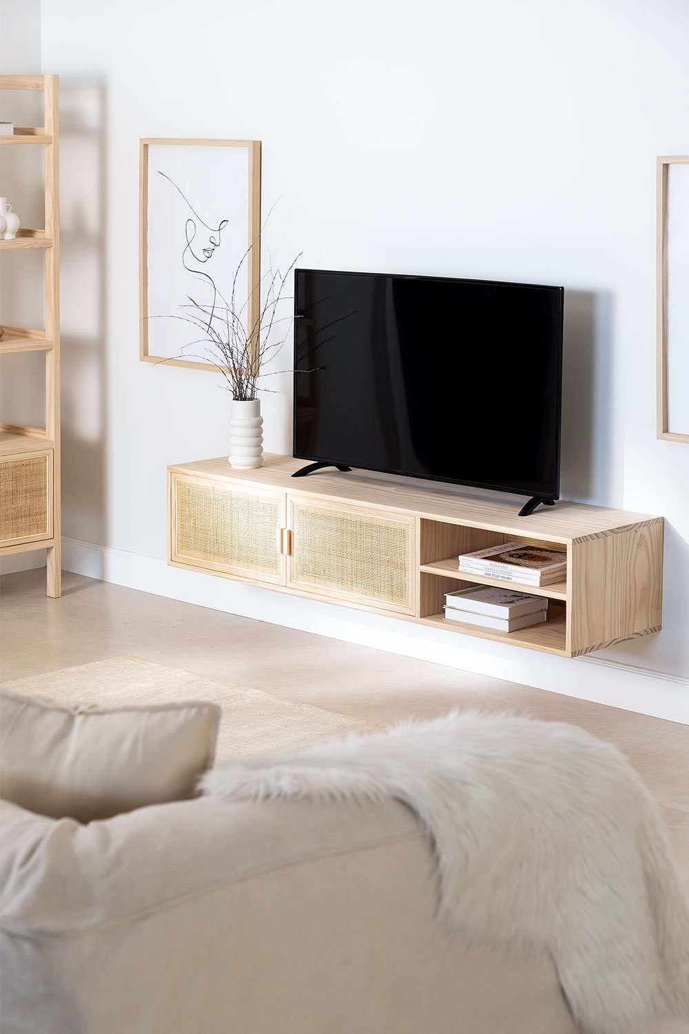 Reyna rattan & wood TV wall unit , gallery image 1