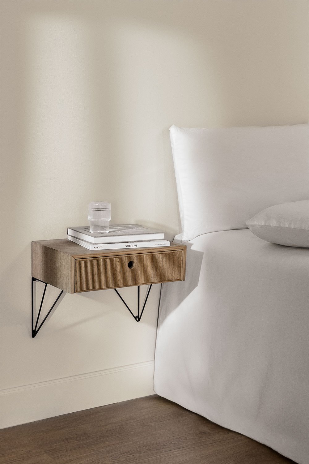Glai ash wood floating bedside table, gallery image 1