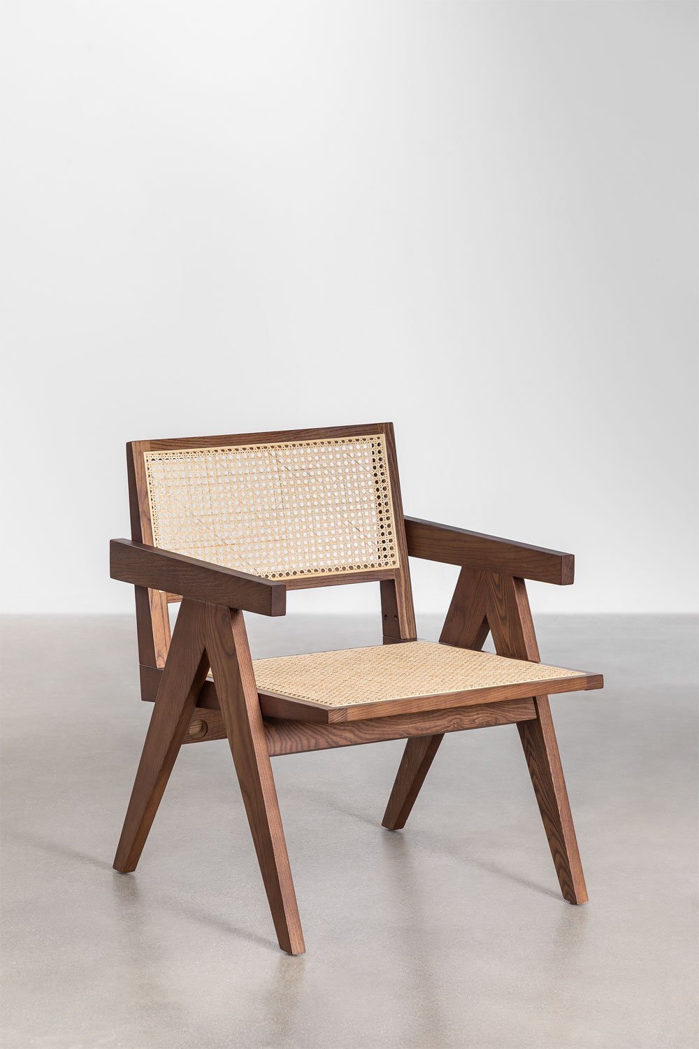 Lali armchair with armrests in ash wood and rattan, gallery image 3