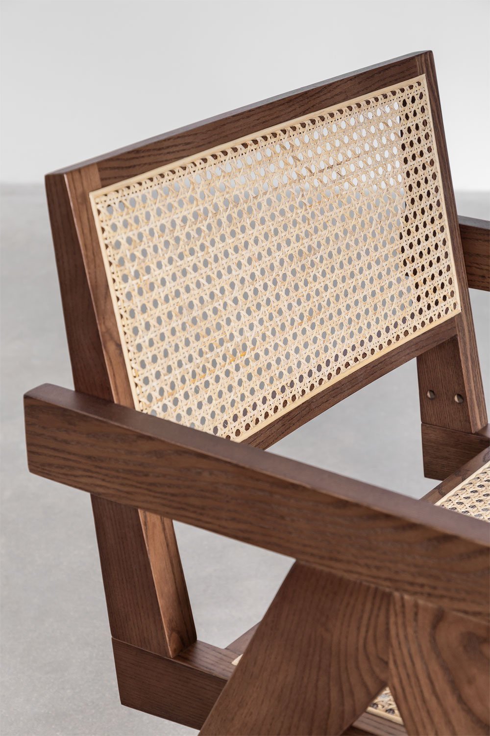 Lali armchair with armrests in ash wood and rattan, gallery image 6