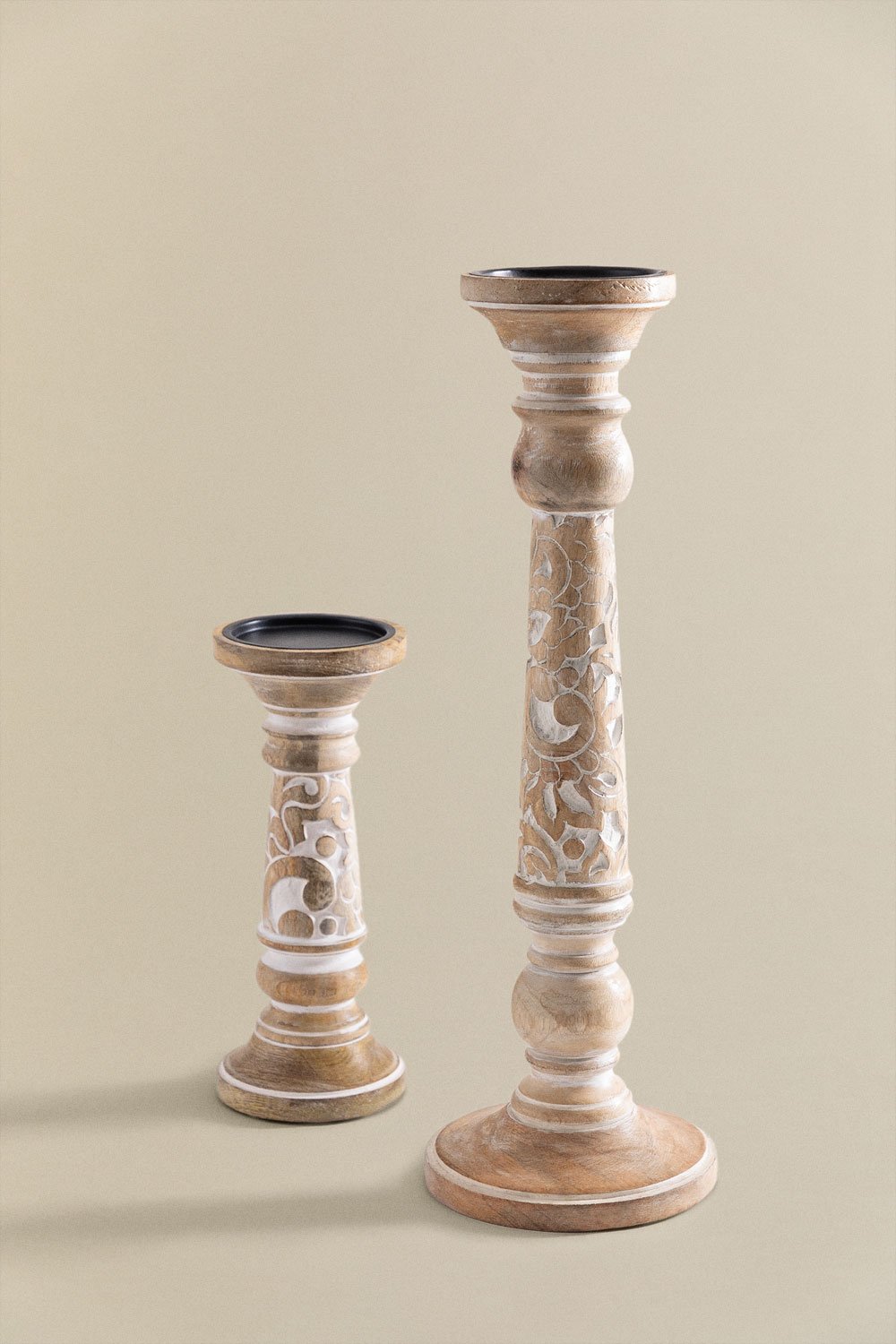 Set of 2 Biny mango wood candlesticks         , gallery image 2