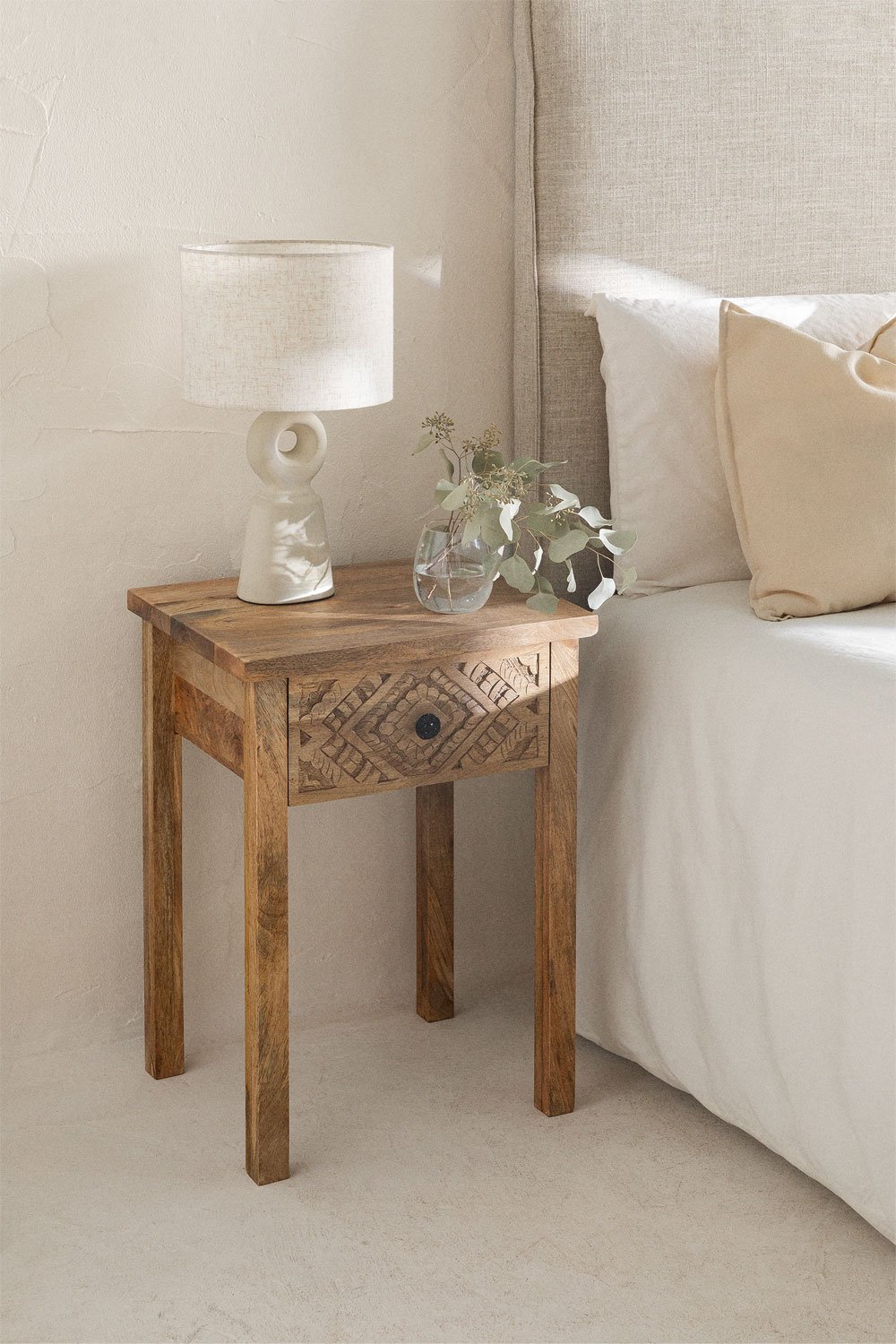 Maraja Style Mango Wood Nightstand, gallery image 1