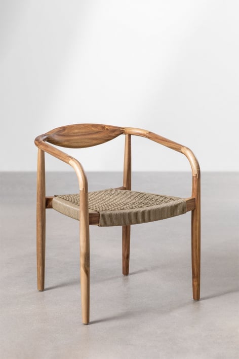 Pack of 4 garden chairs in acacia wood and braided rope Mallory