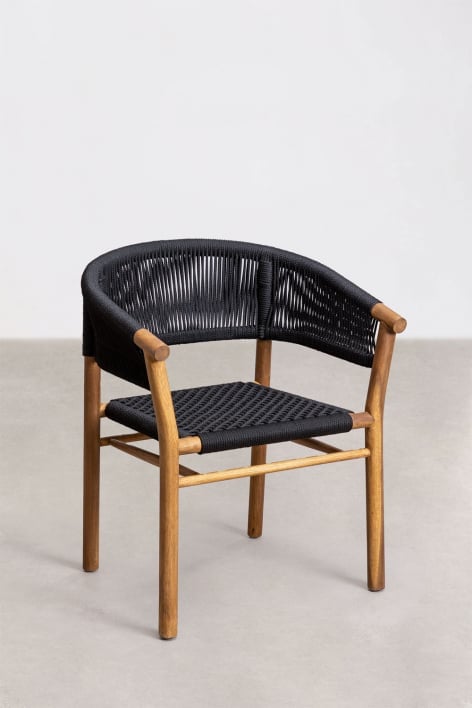 Tenay Classic garden chair with armrests in acacia wood and braided rope
