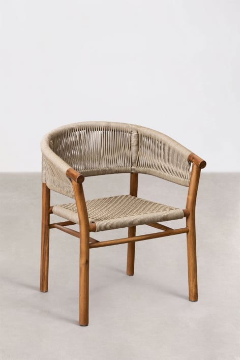 Pack of 4 dining chairs with armrests in acacia wood and Tenay Classic braided rope