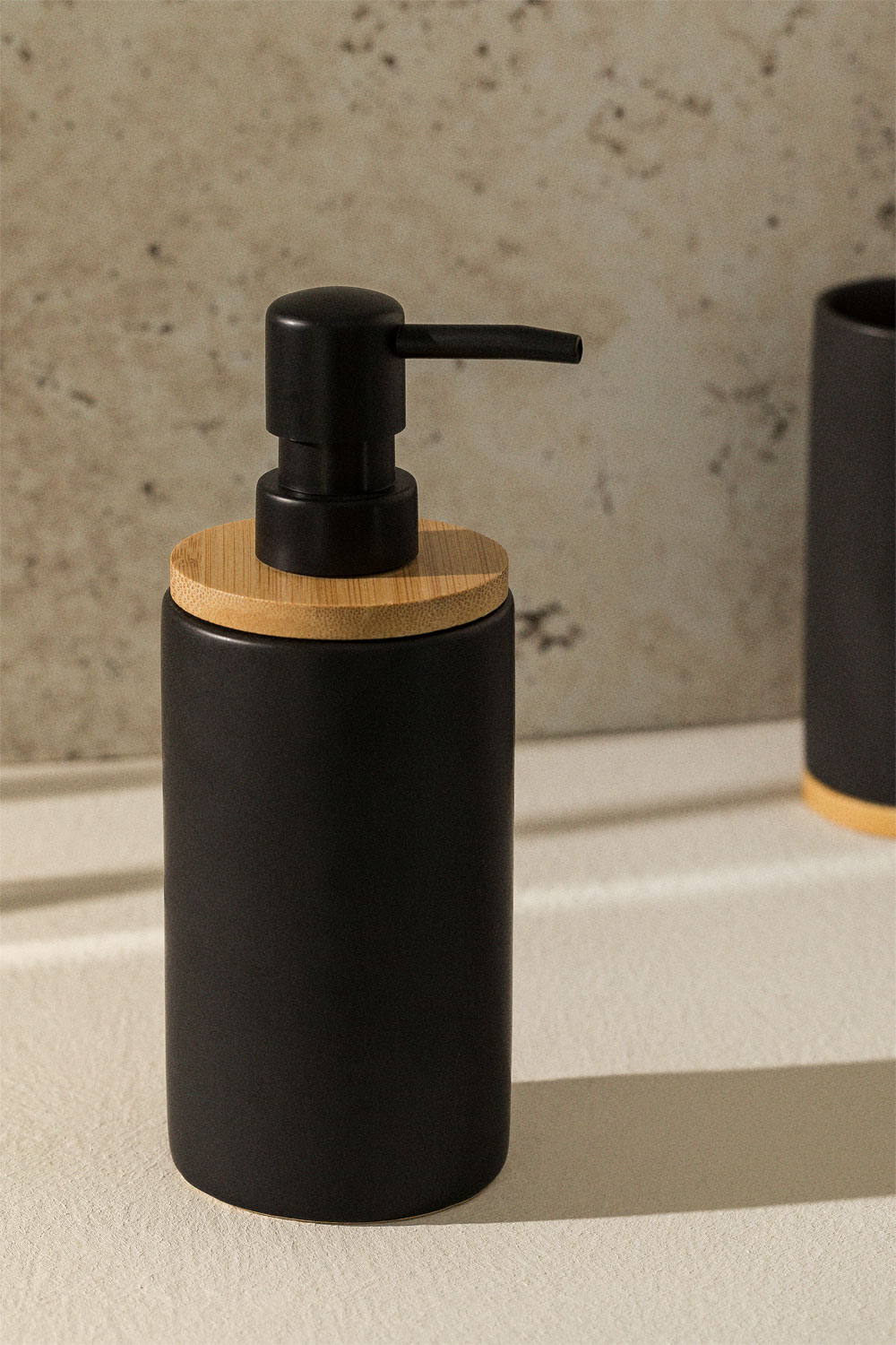 Elvan ceramic and bamboo soap dispenser