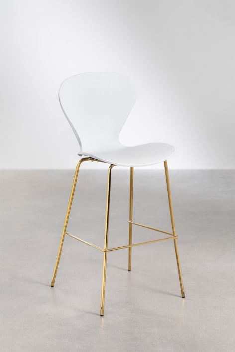 High stool 75 cm in white polypropylene and gold iron legs Uit - White