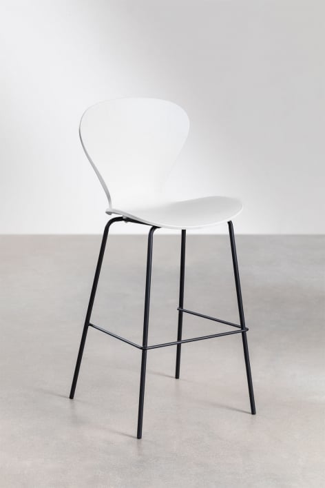 High stool 75 cm in white polypropylene and black iron legs Uit - White