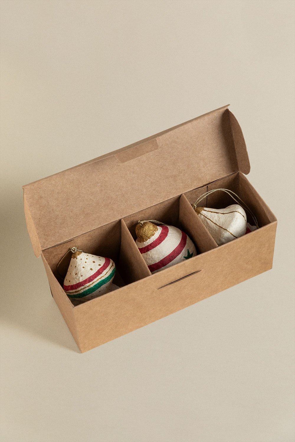 Set of 3 handmade Christmas decorations in papier-mâché Bemot, gallery image 6