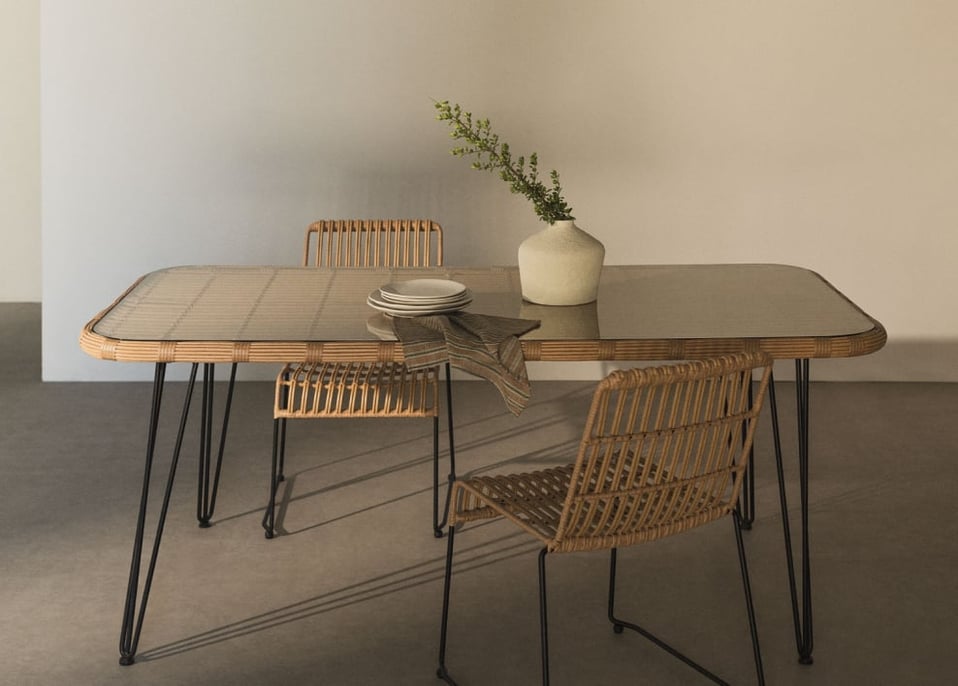 Leribert rectanguar synthetic wicker dining table(180x90 cm)