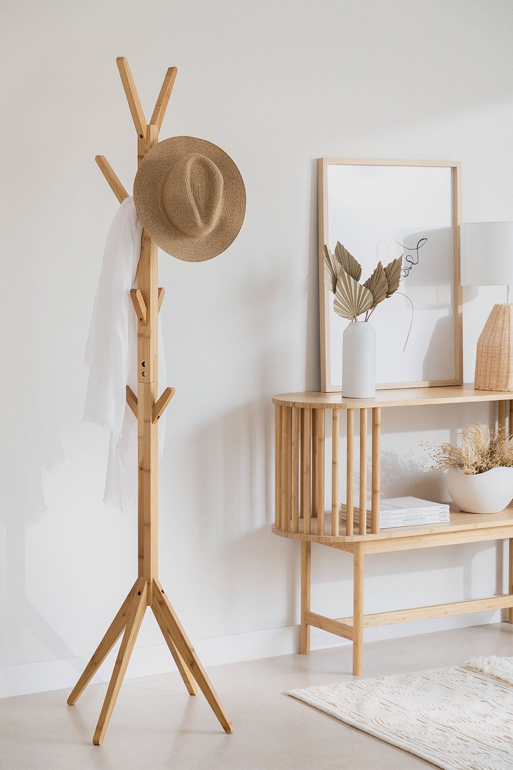 Bamboo coat store rack