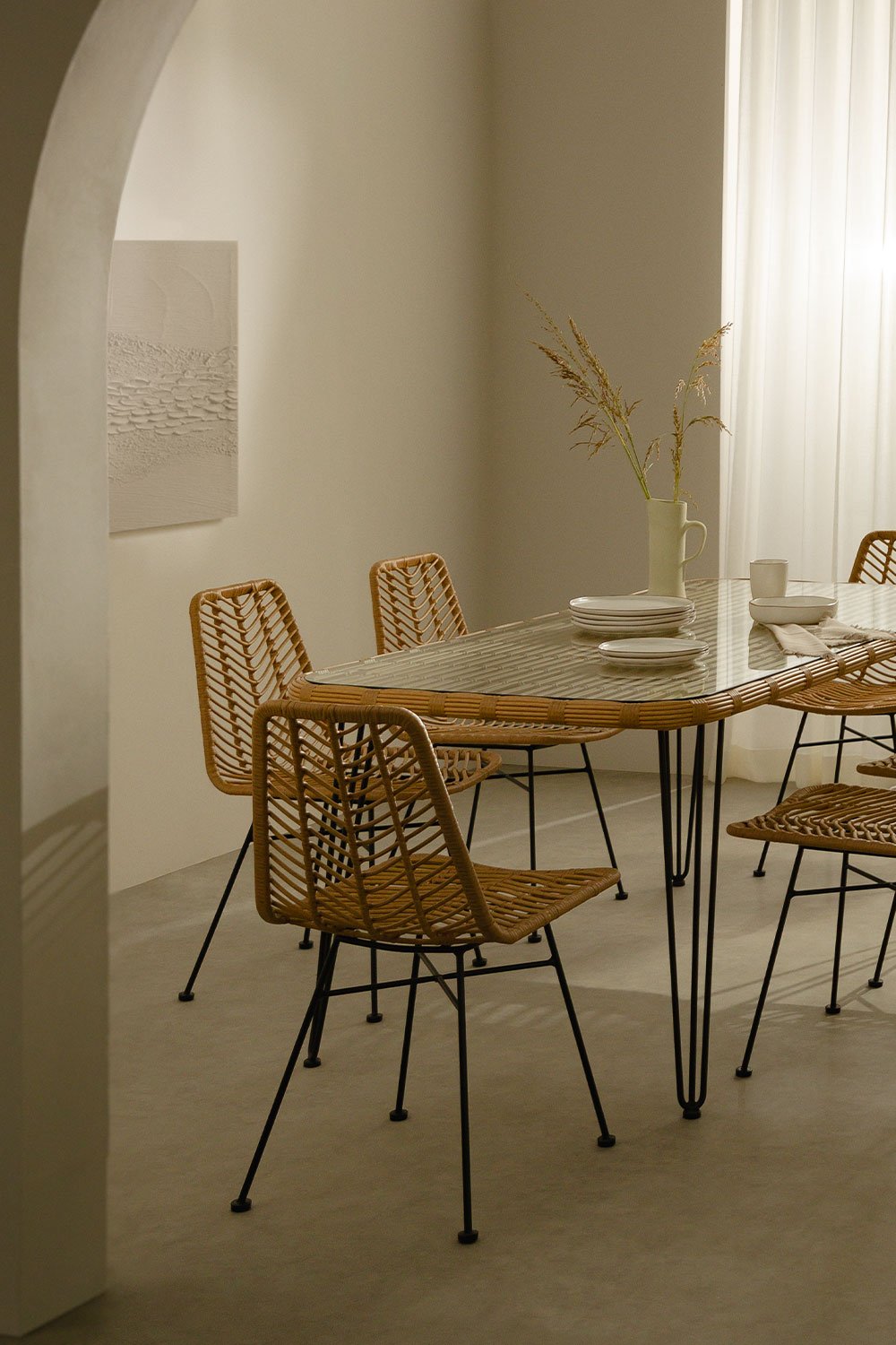 Modern wicker deals dining chairs