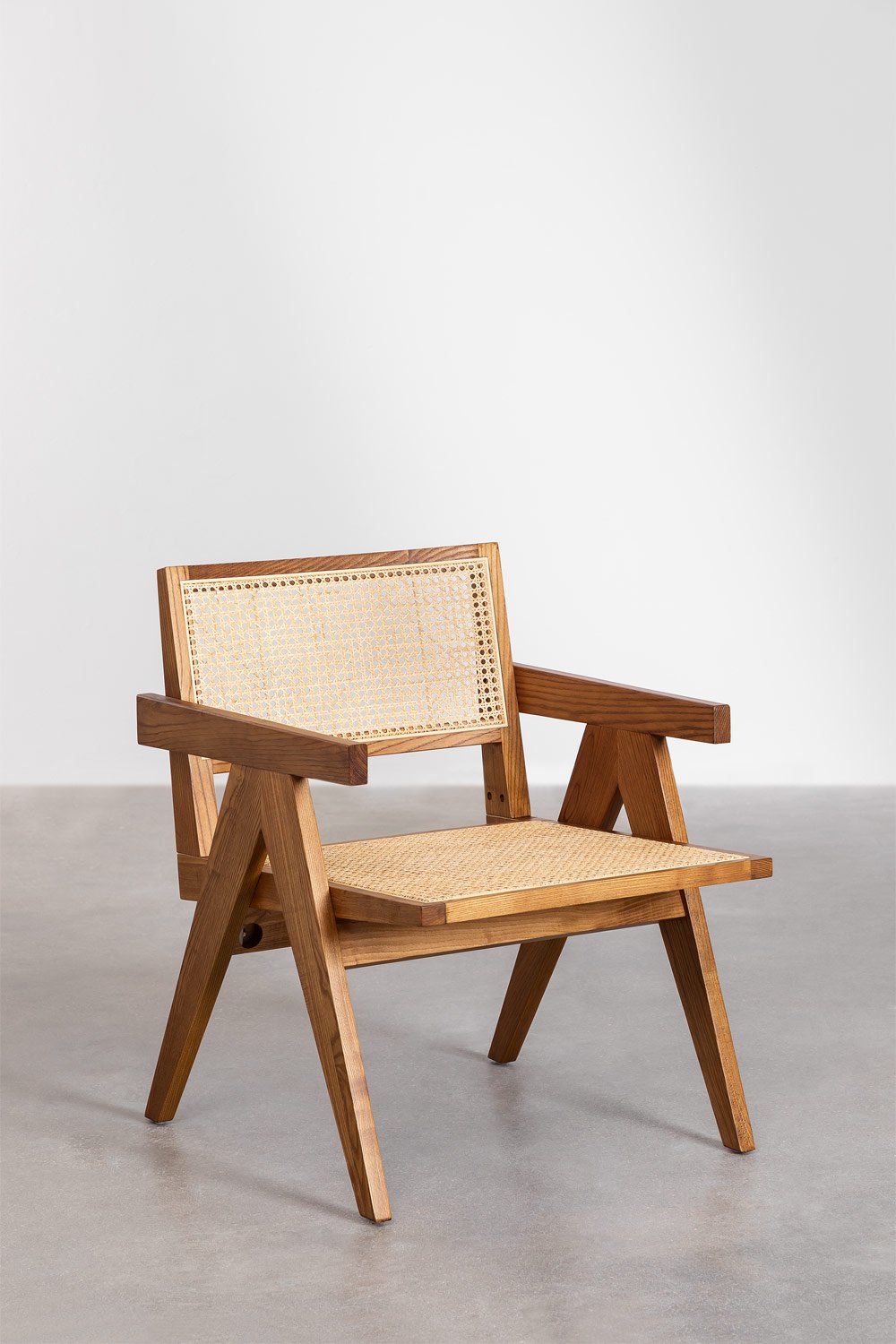 Lali armchair with armrests in ash wood and rattan, gallery image 2