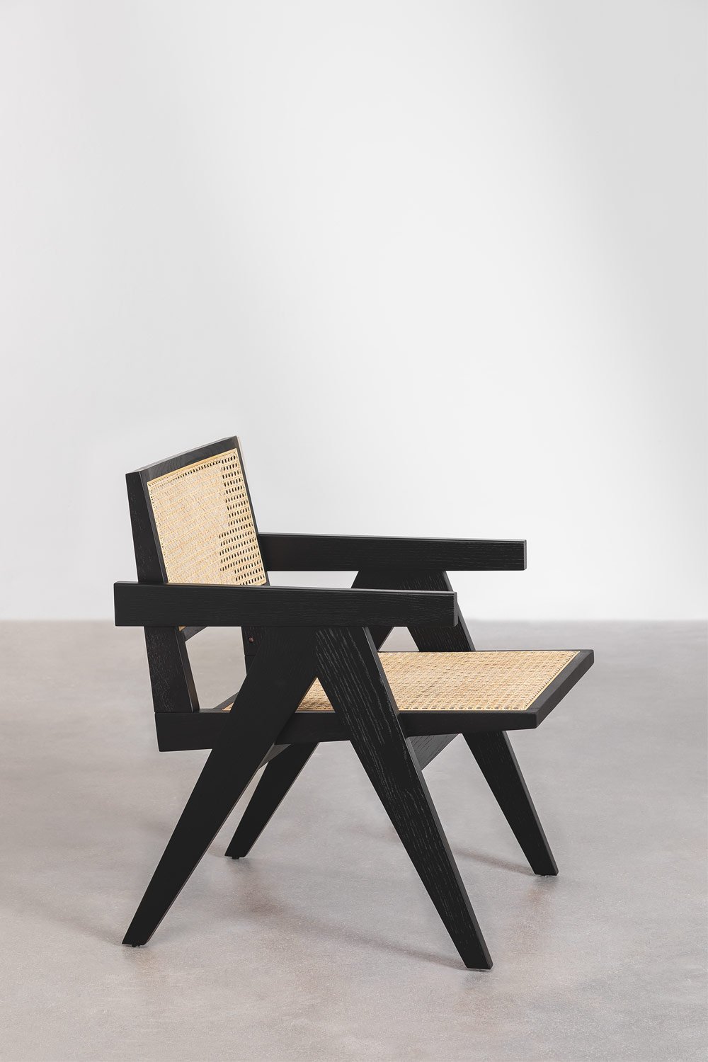 Lali armchair with armrests in ash wood and rattan, gallery image 3