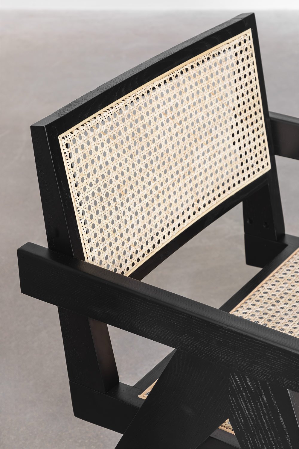 Lali armchair with armrests in ash wood and rattan, gallery image 5
