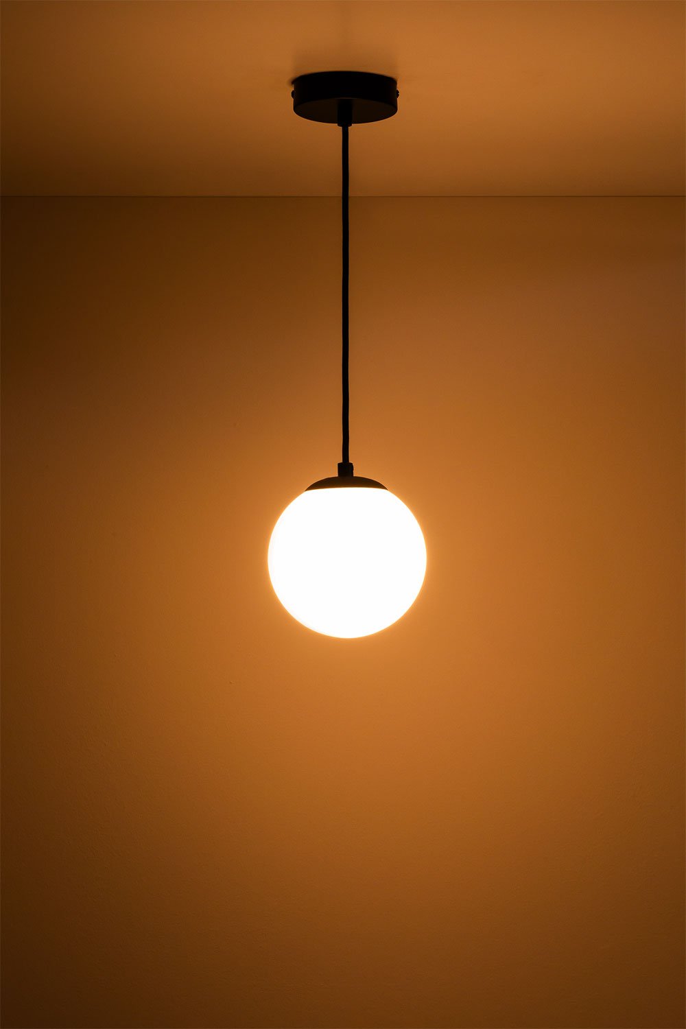 Pendant ceiling lamp Ø12 cm in iron with Uvol glass ball, gallery image 3
