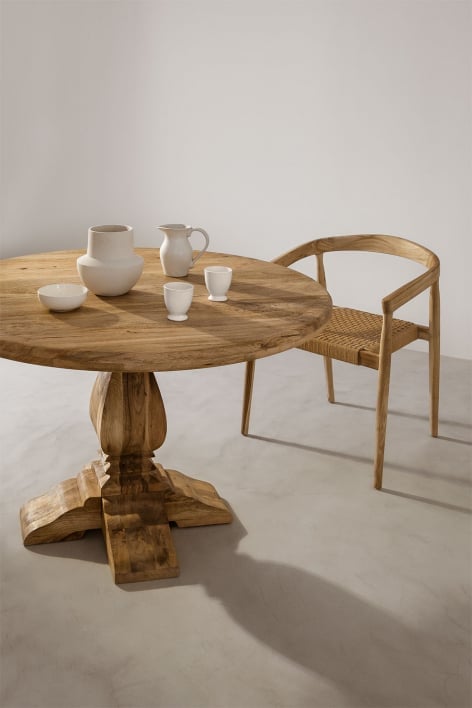 Round Mango Wood Dining Table Rusbby