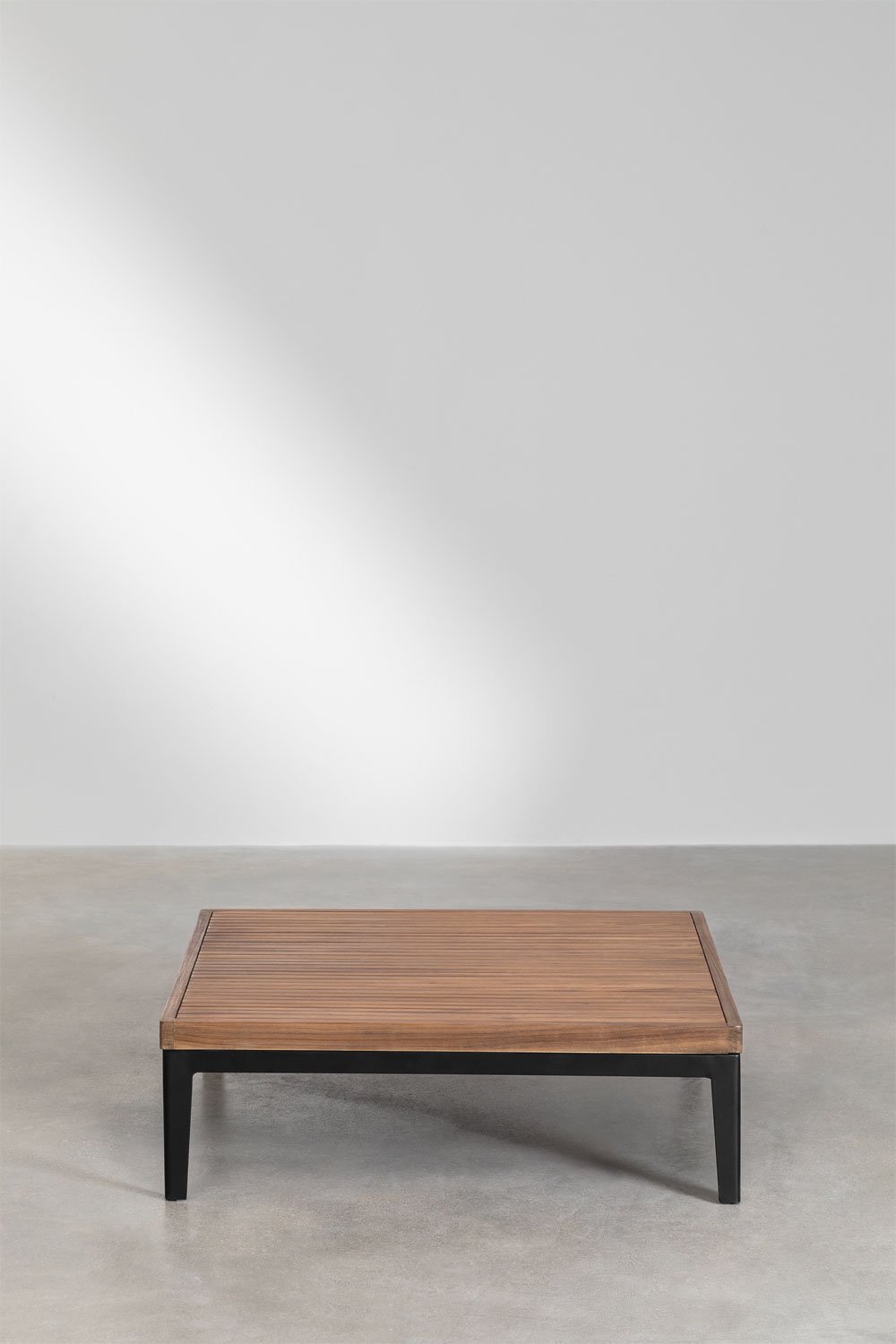 Square garden coffee table 100x100 cm in aluminum and acacia wood Taranis, gallery image 3