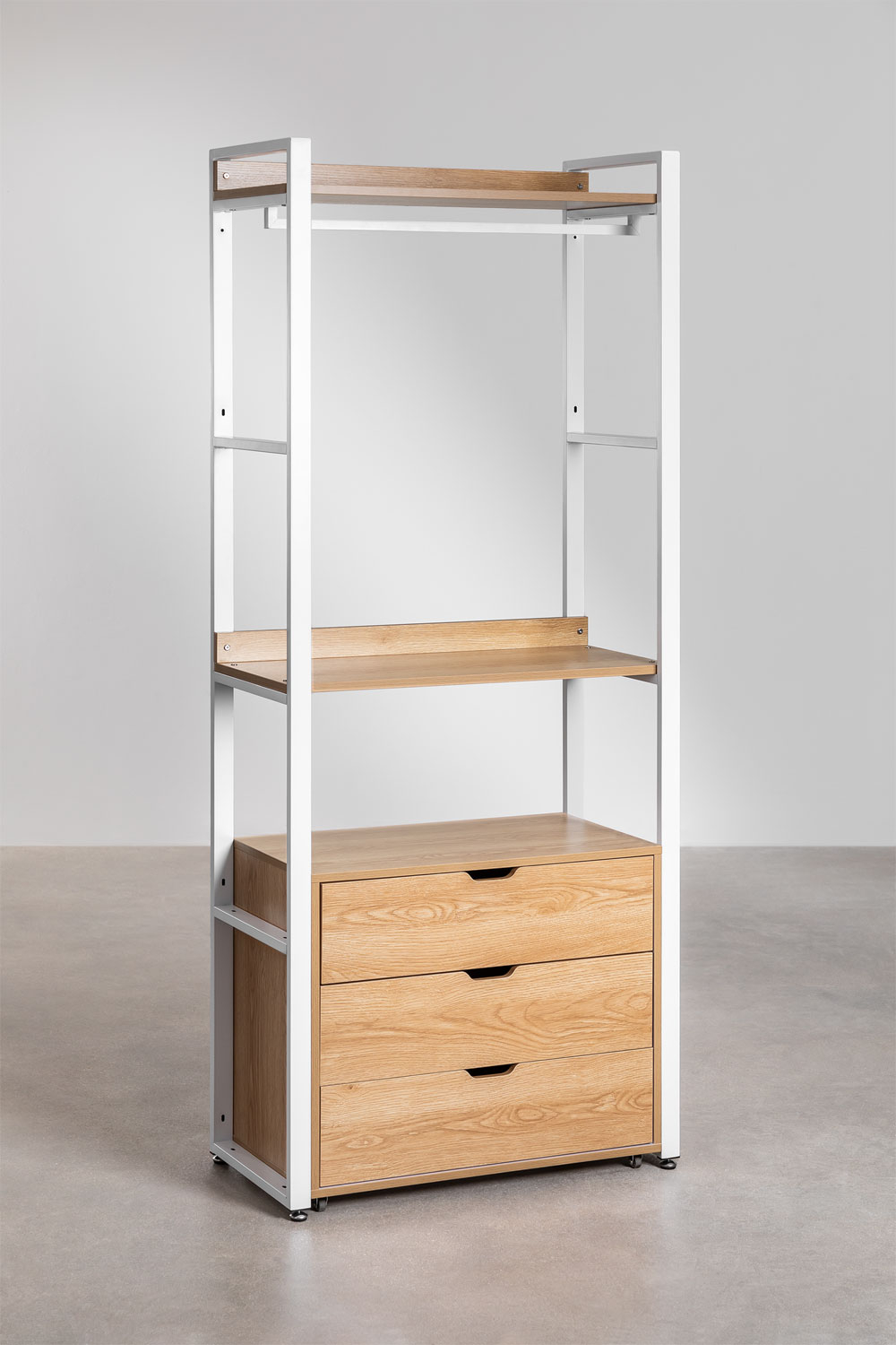 Open Wardrobe 80x200 cm with drawers Steel and natural MDF