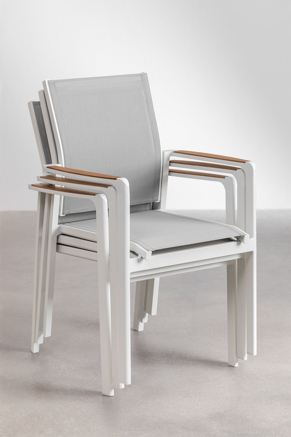 Pack of 2 Stackable Garden Chairs with Armrests in Elvira Aluminum, gallery image 8